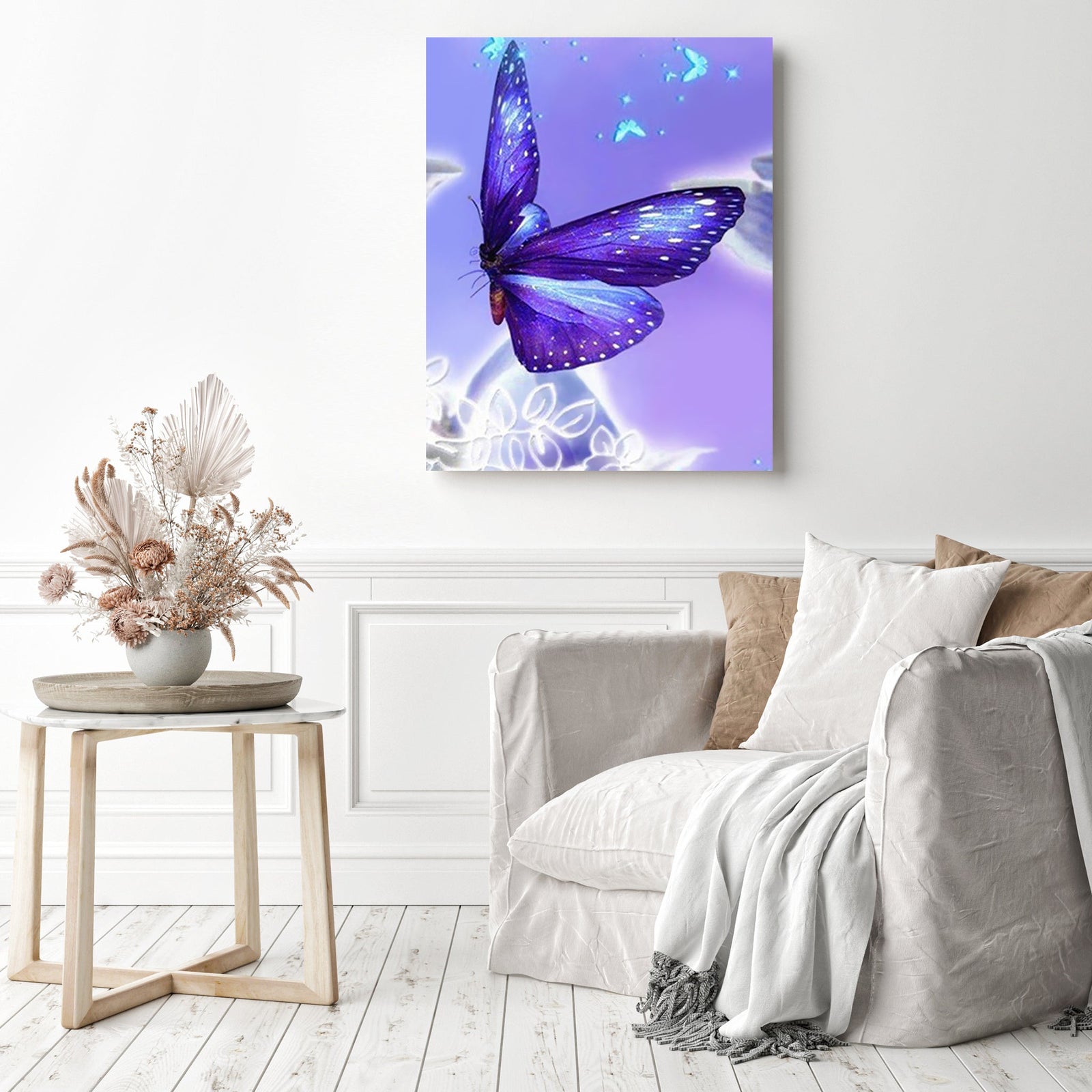 Purple Butterfly Sparkle | Diamond Painting Displayed as Home Decor