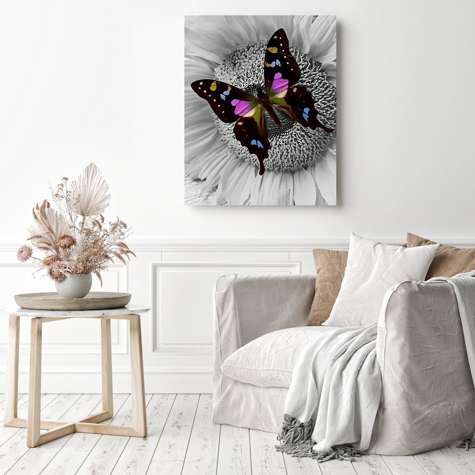 Butterfly on Sunflower | Diamond Painting Displayed as Home Decor