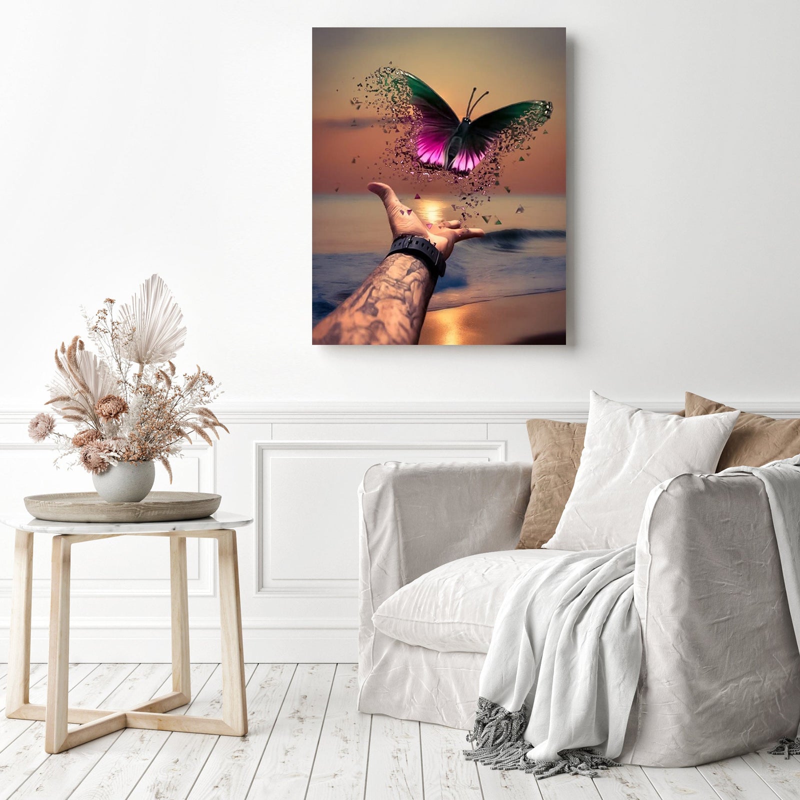 Butterfly Pixels | Diamond Painting Displayed as Home Decor