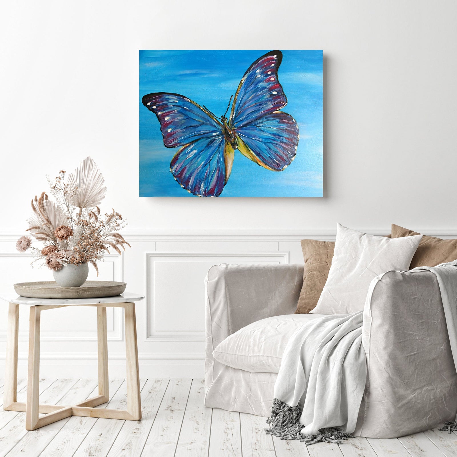 Blue Butterfly | Diamond Painting Displayed as Home Decor