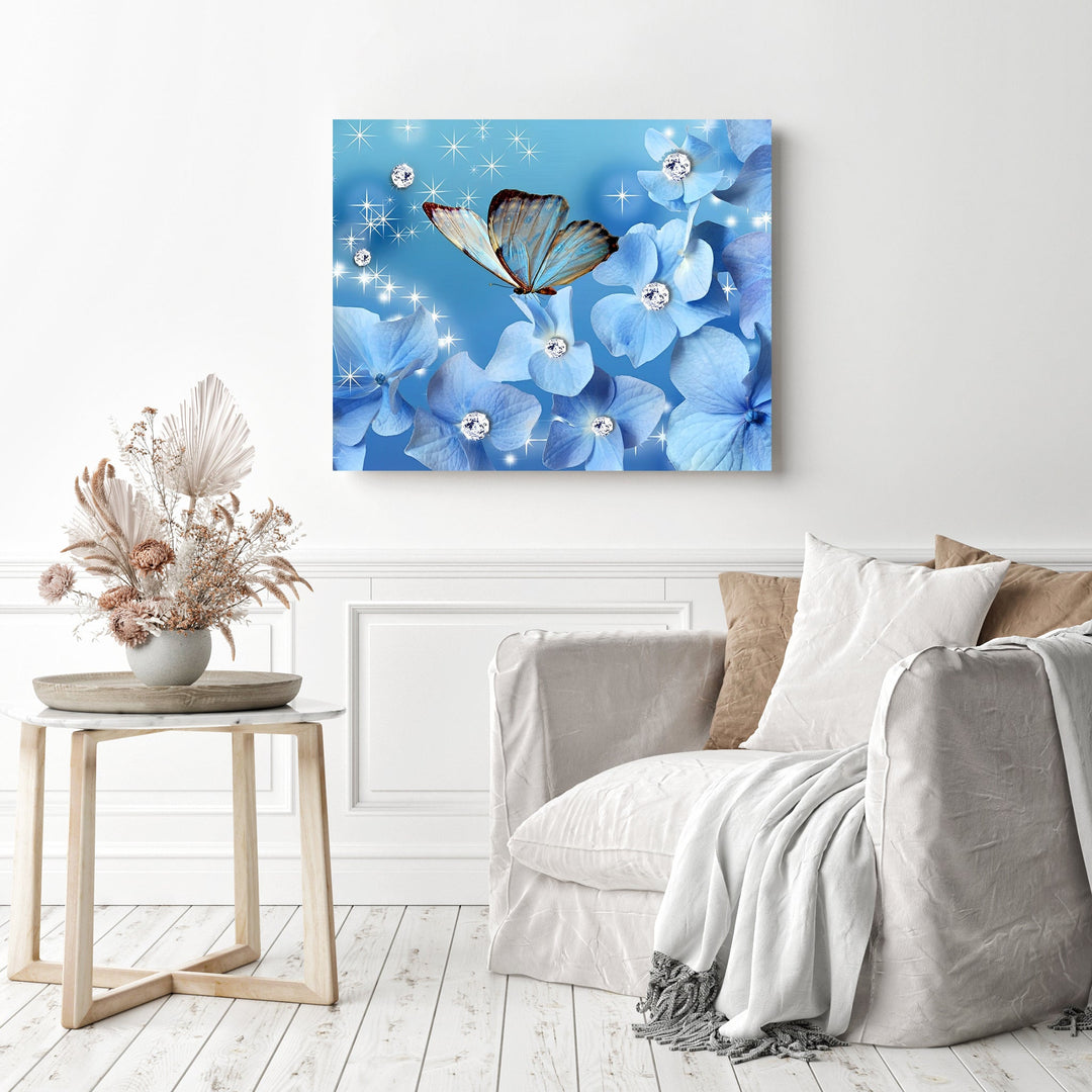 Blue Butterflies and Gliter Flowers | Diamond Painting