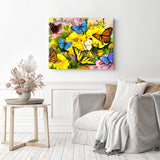 Butterflies in Blooming Garden | Diamond Painting Displayed as Home Decor