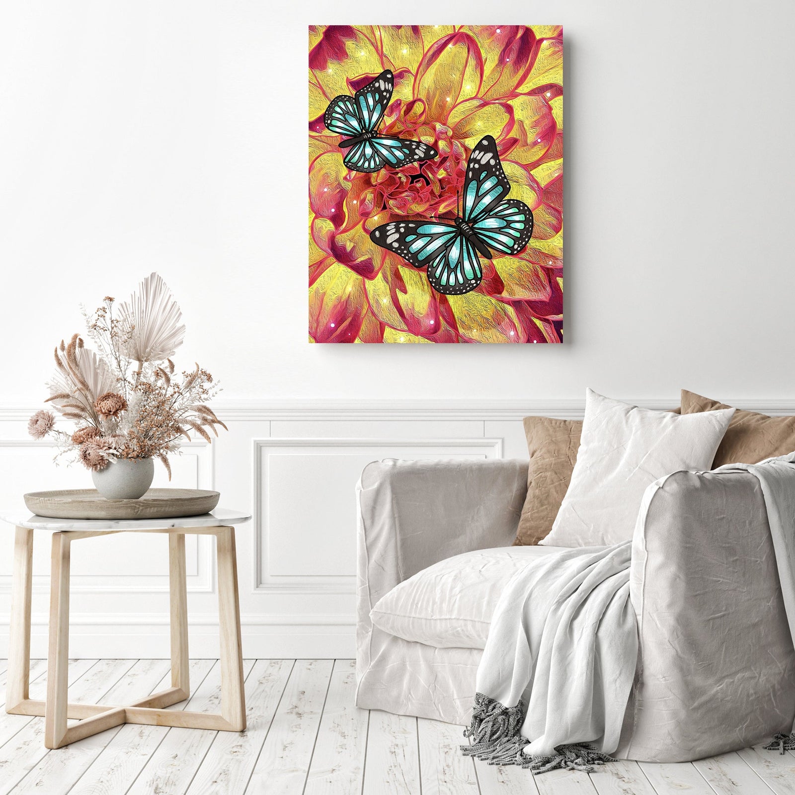 Butterfly Duo | Diamond Painting Displayed as Home Decor