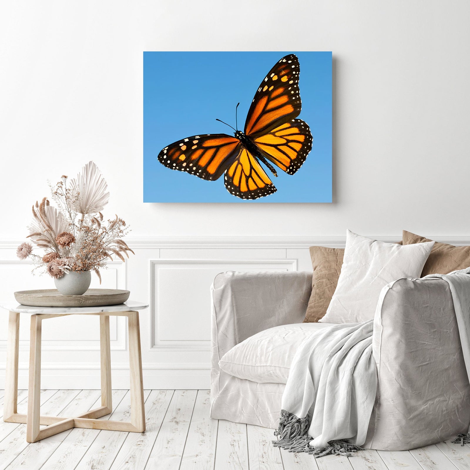 Monarch in Flight | Diamond Painting Displayed as Home Decor