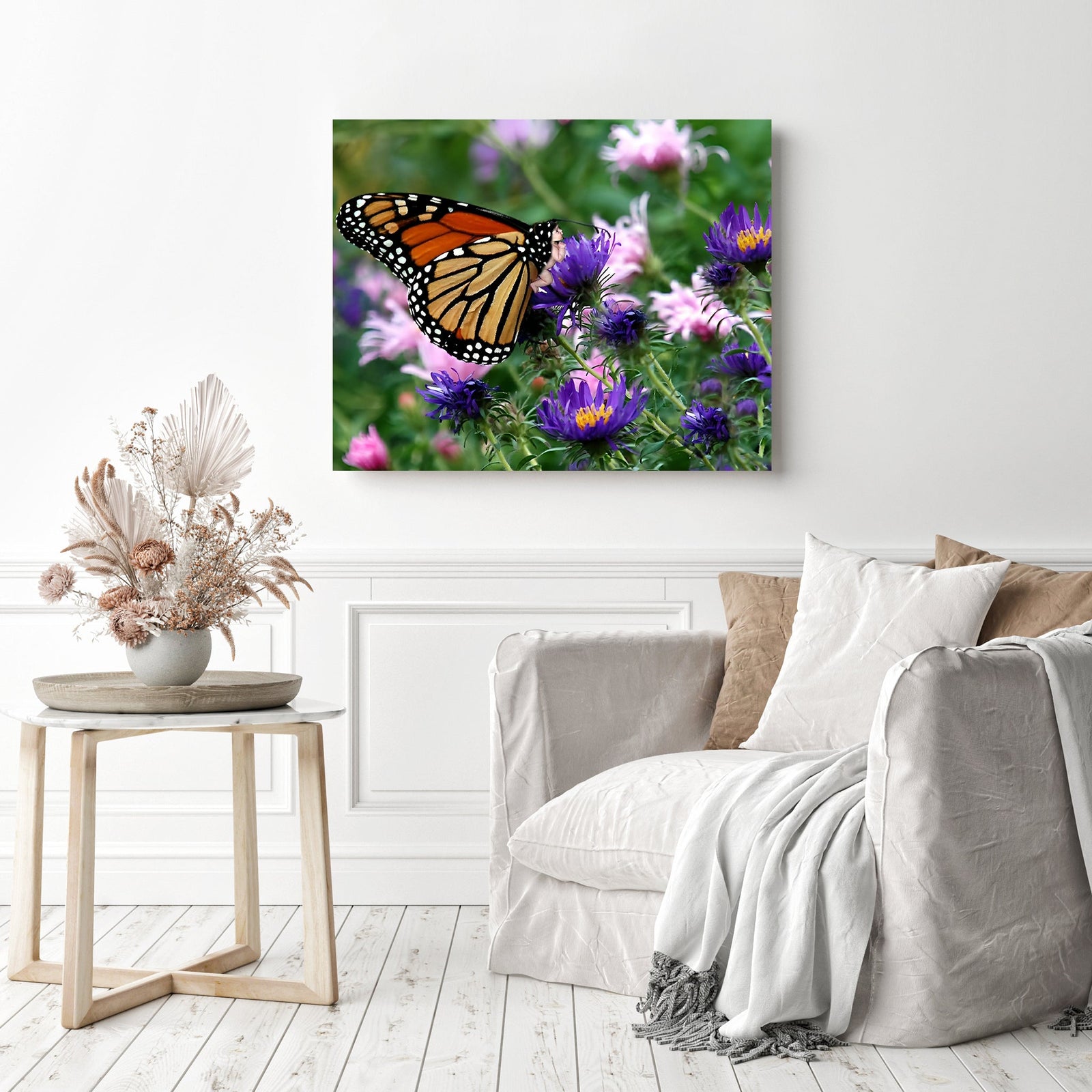 Monarch Butterfly and Wildflowers | Diamond Painting Displayed as Home Decor