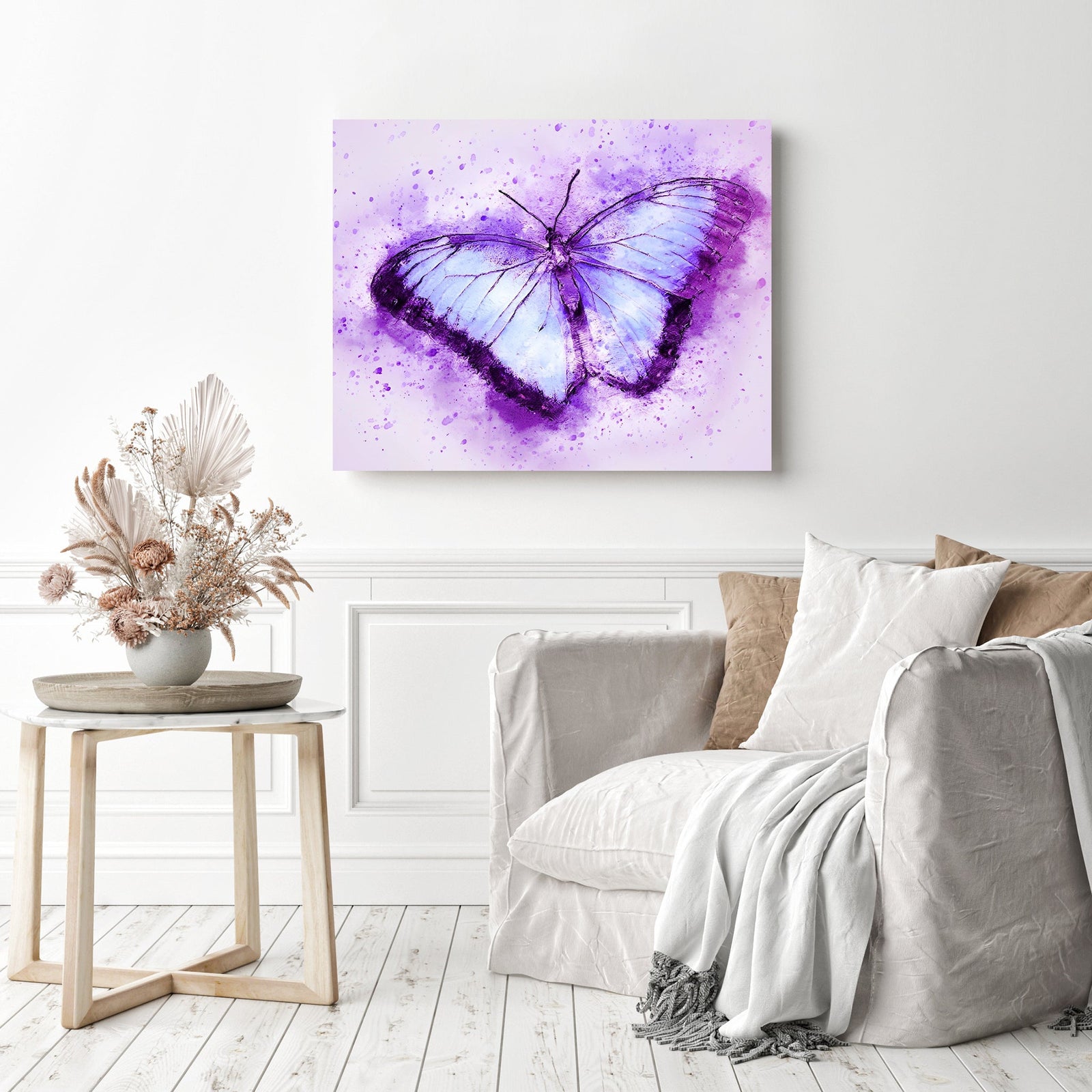 Purple Watercolor Butterfly | Diamond Painting Displayed as Home Decor