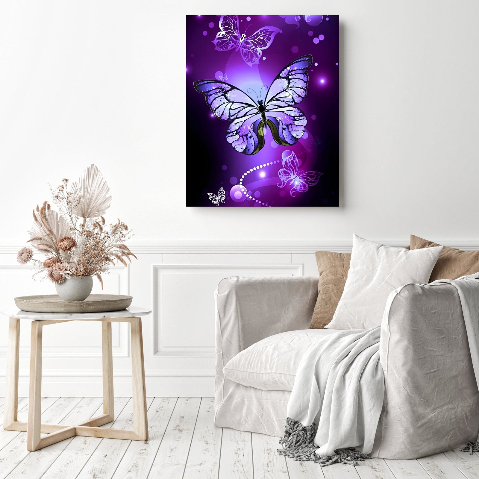 Purple Dreamy Butterfly | Diamond Painting Displayed as Home Decor