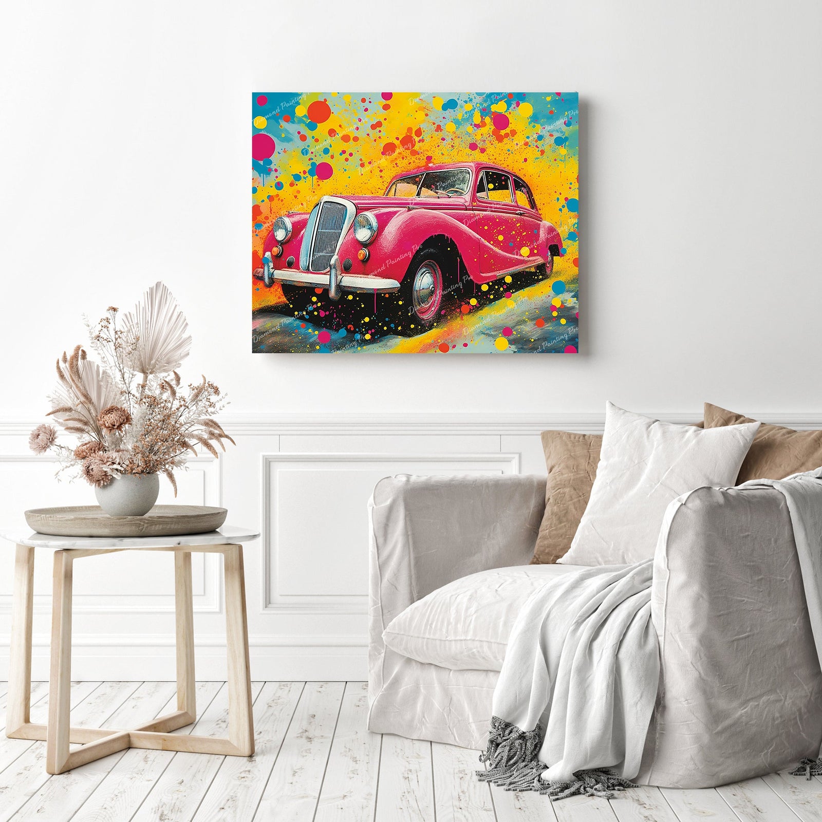 Pop Art Vintage Car | Diamond Painting Displayed as Home Decor