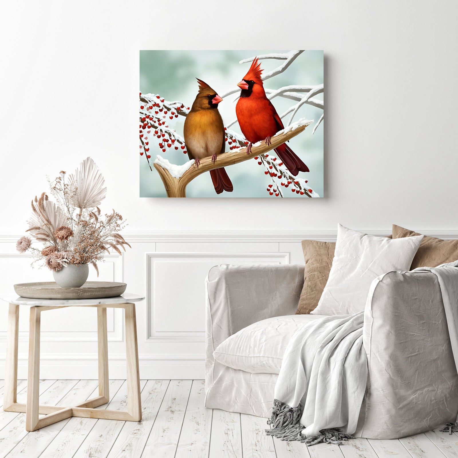 Cardinals on the Trunk | Diamond Painting Displayed as Home Decor