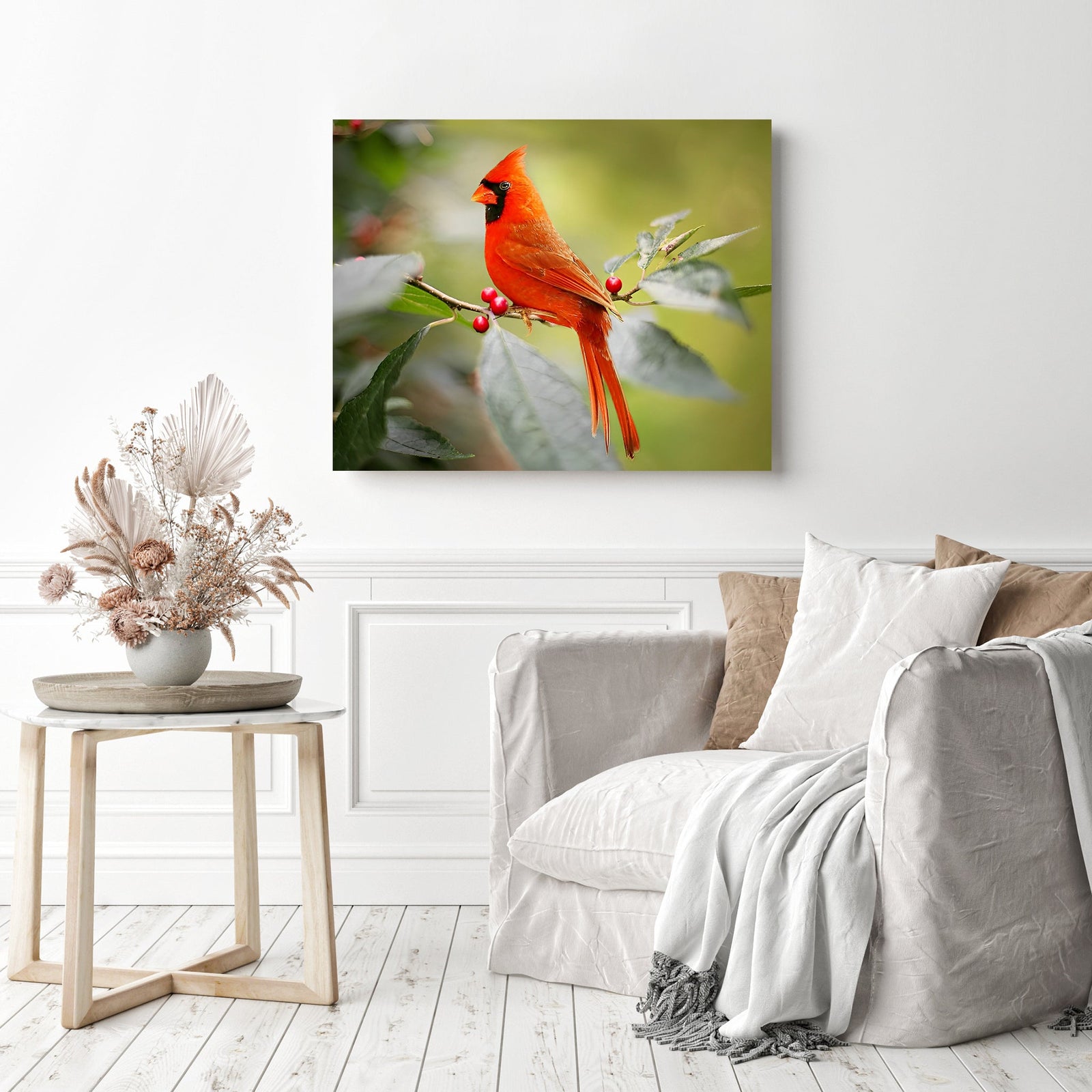 Cardinal Bird Resting | Diamond Painting Displayed as Home Decor