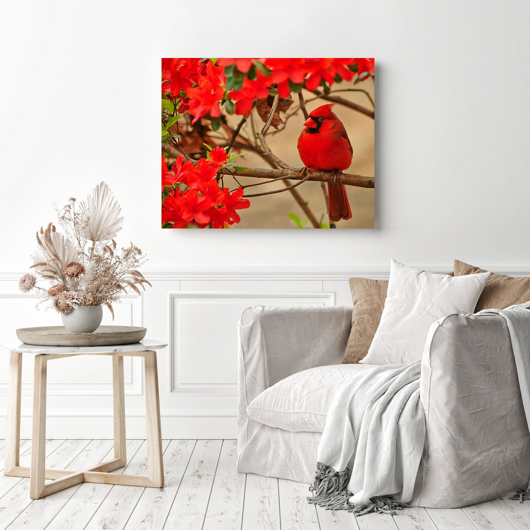 Cardinal bird standing on a tree branch | Diamond Painting
