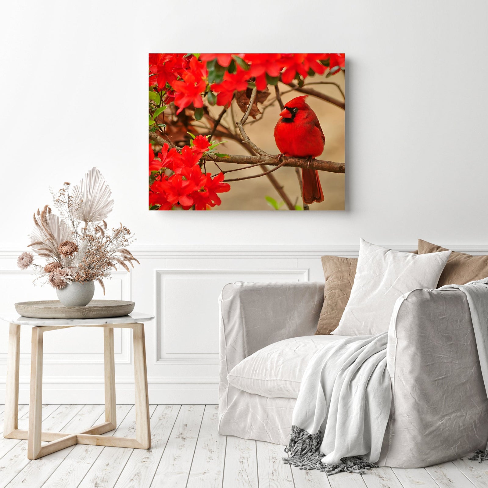 Cardinal bird standing on a tree branch | Diamond Painting Displayed as Home Decor