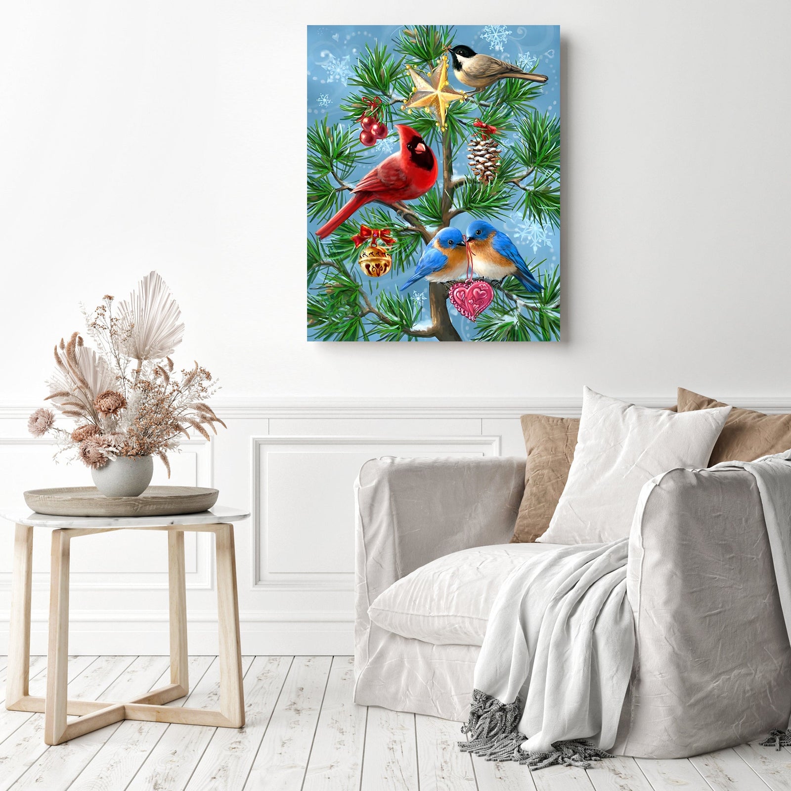 Cardinal and Birdies | Diamond Painting Displayed as Home Decor