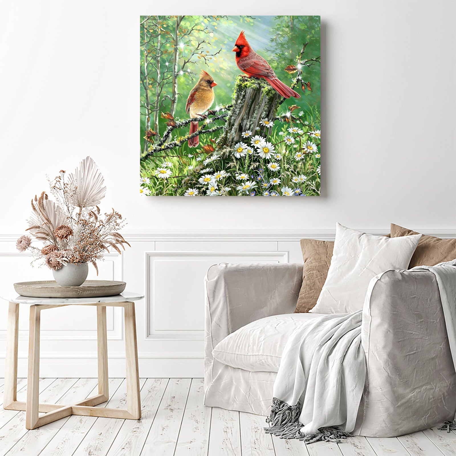 Beautiful Cardinal Bird | Diamond Painting Displayed as Home Decor