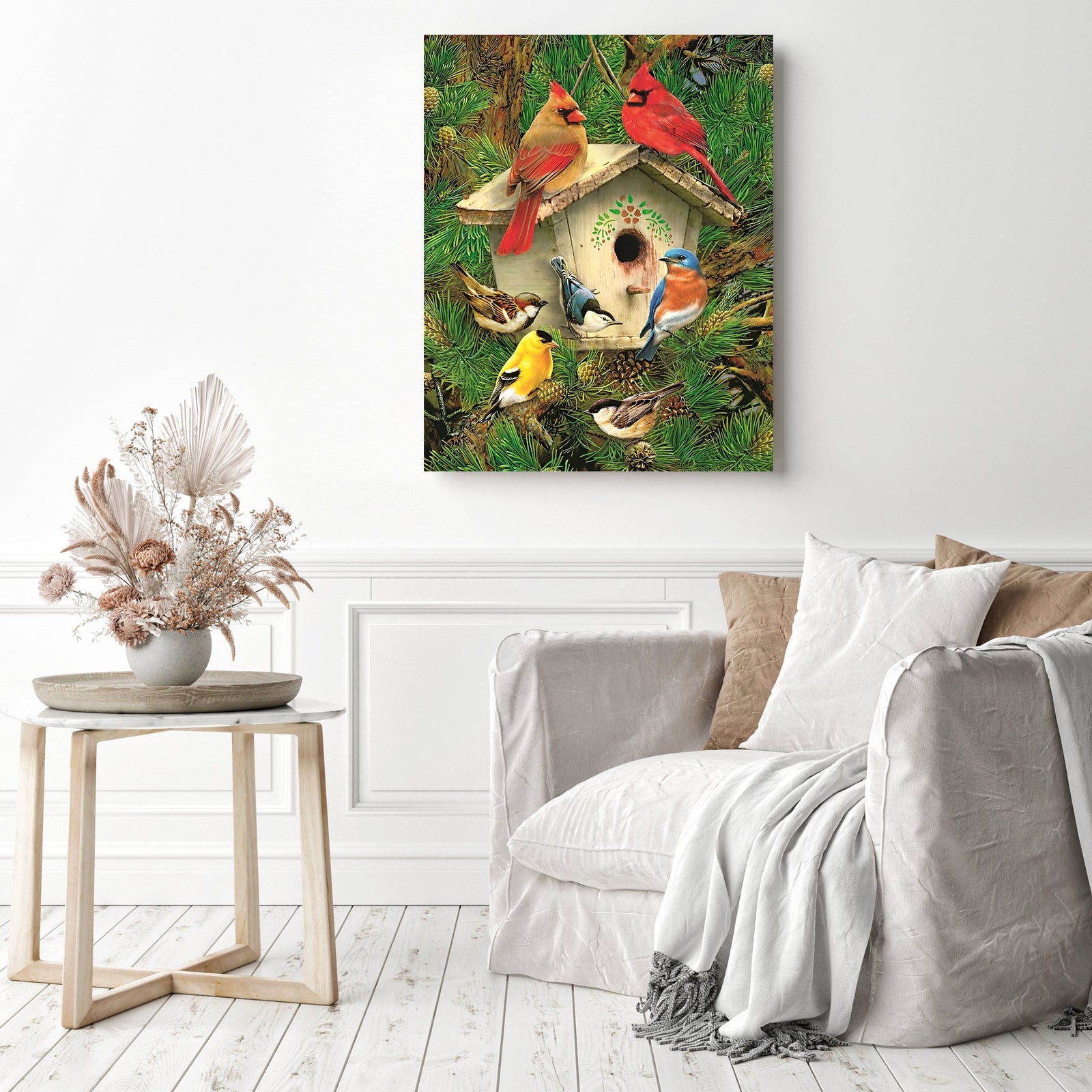 Cardinal Bird Birdhouse | Diamond Painting Displayed as Home Decor