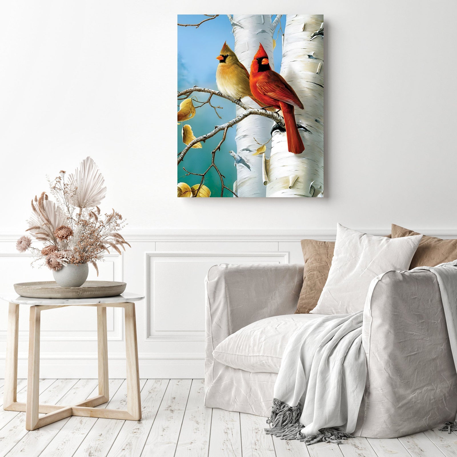 Cardinal Bird on the Tree | Diamond Painting Displayed as Home Decor