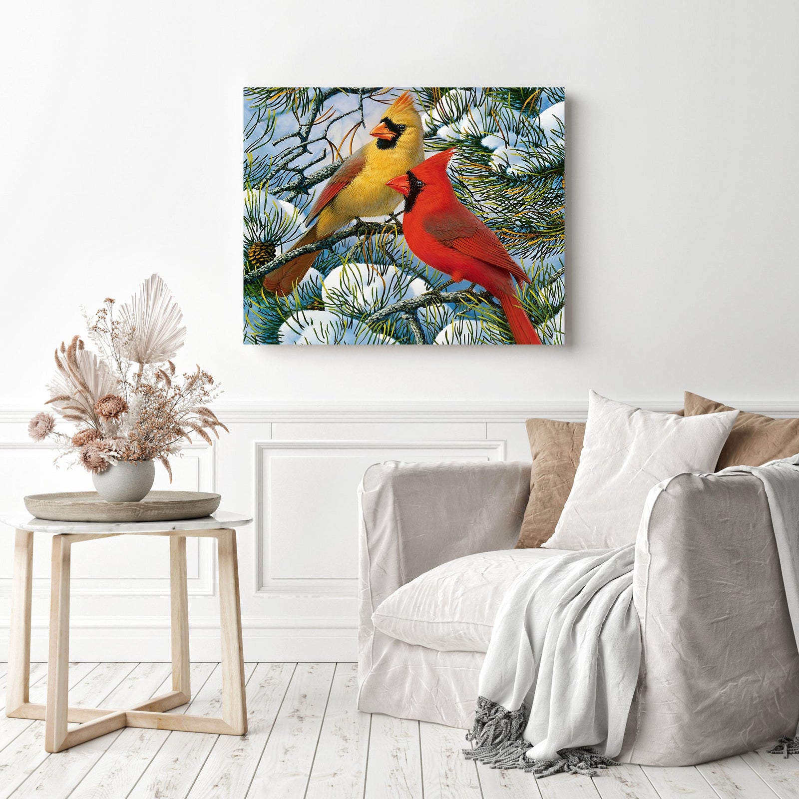 Cardinal Winter | Diamond Painting Displayed as Home Decor