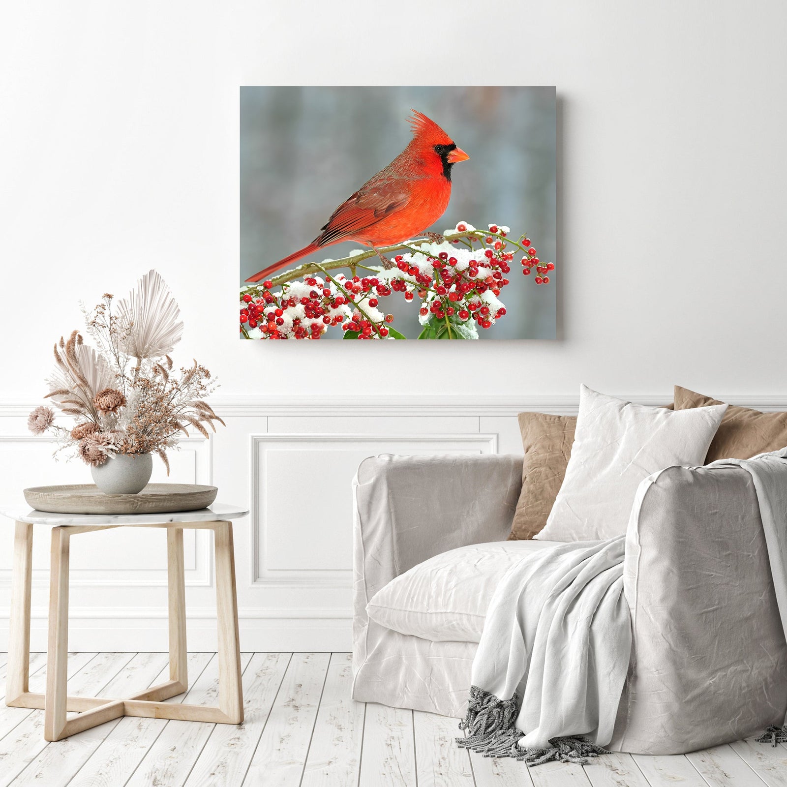 Cardinal in Winter | Diamond Painting Displayed as Home Decor