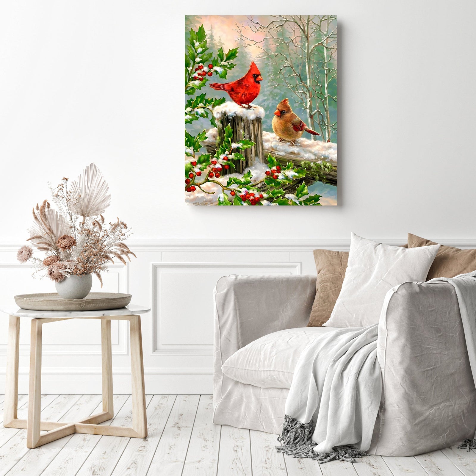 Christmas Cardinals | Diamond Painting Displayed as Home Decor