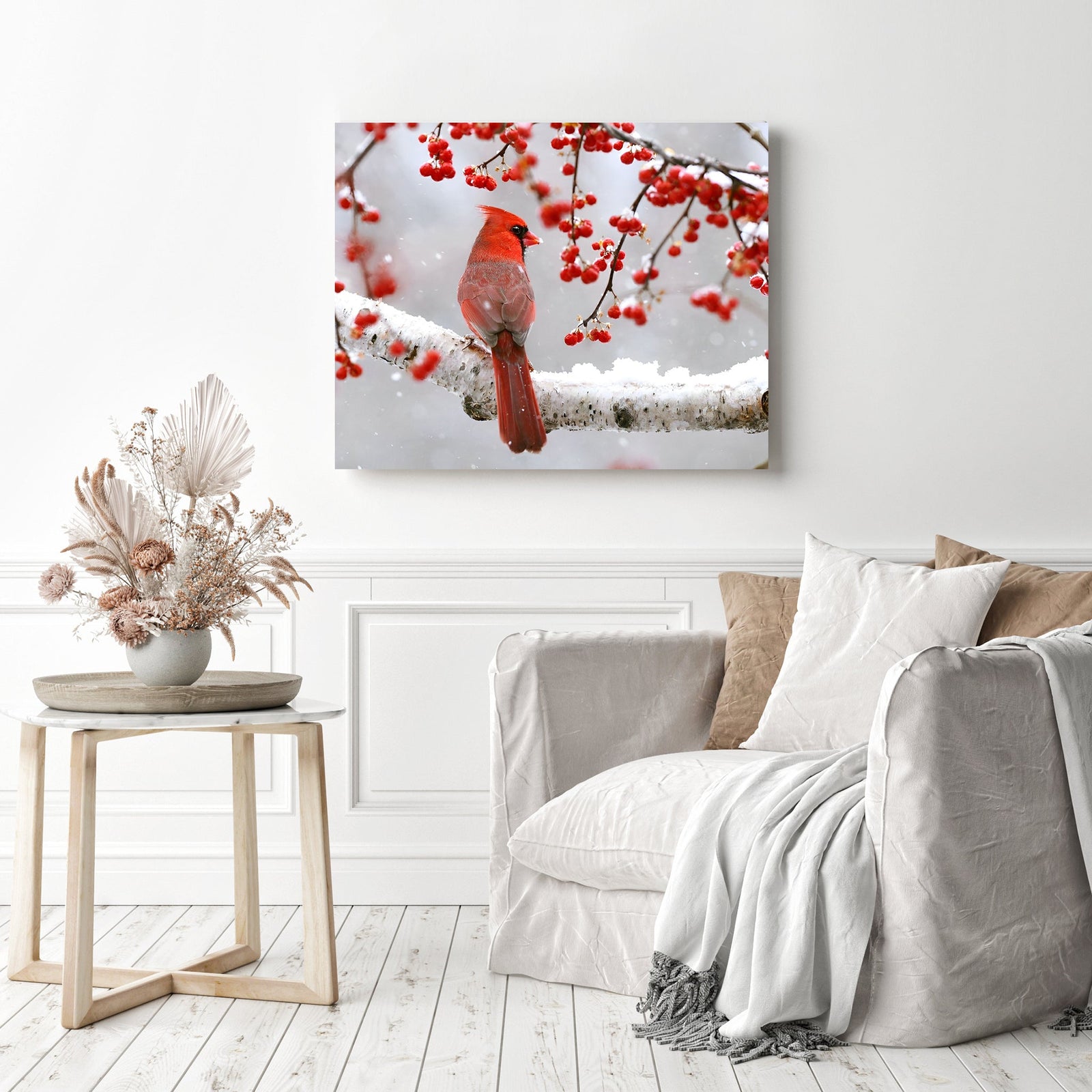 Berry Tree Cardinal | Diamond Painting Displayed as Home Decor