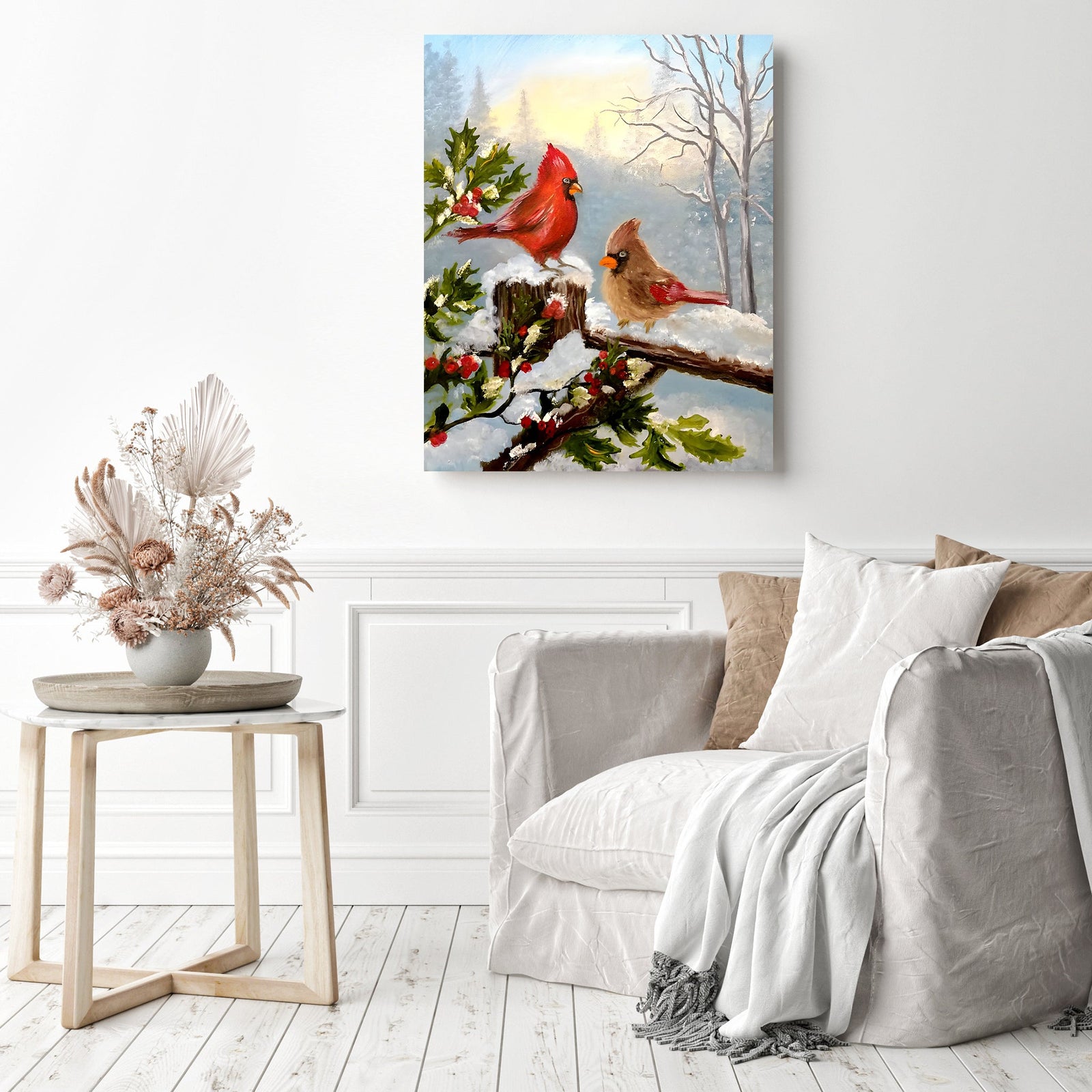 Cardinal Bird in Christmas | Diamond Painting Displayed as Home Decor