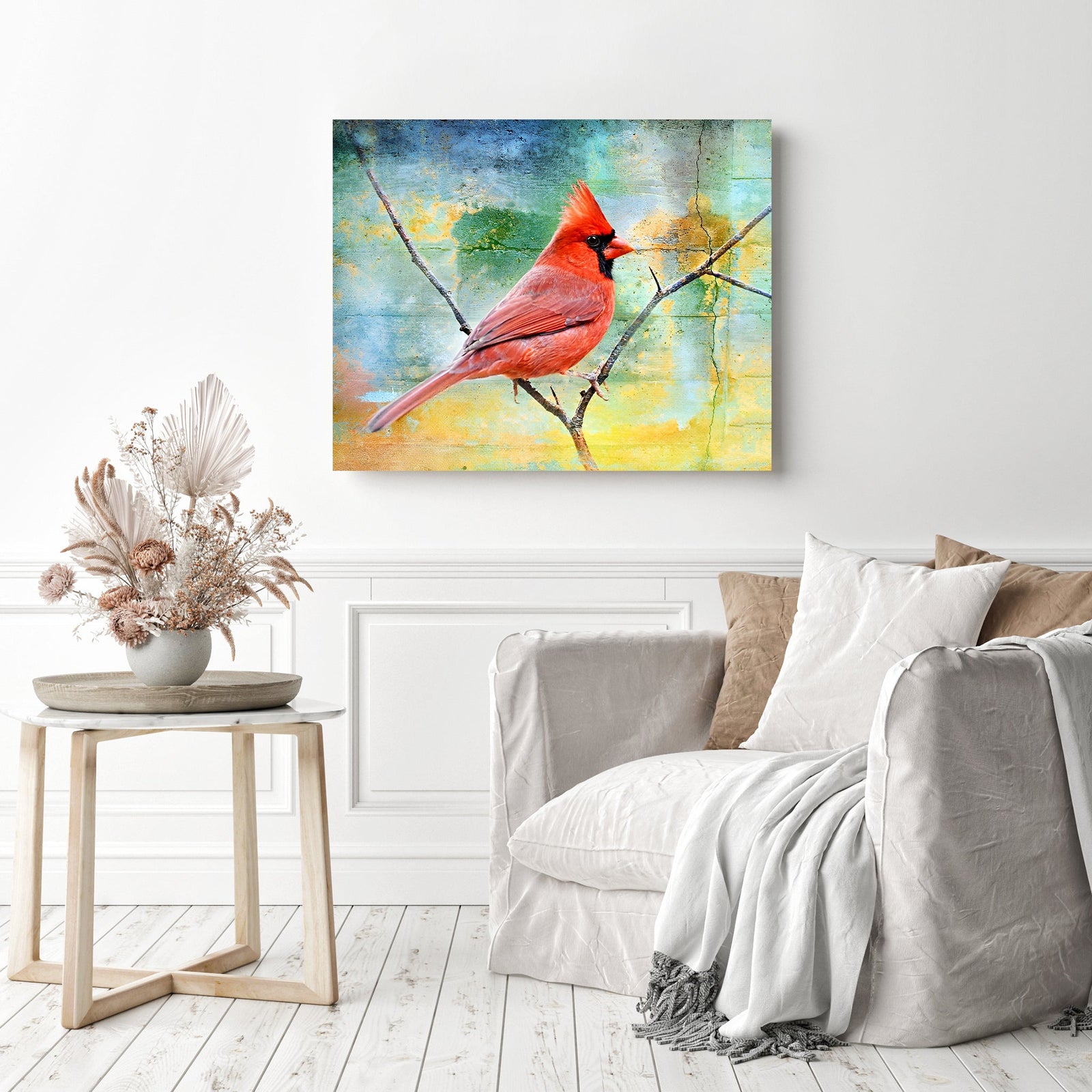 Northern Cardinal Resting | Diamond Painting Displayed as Home Decor