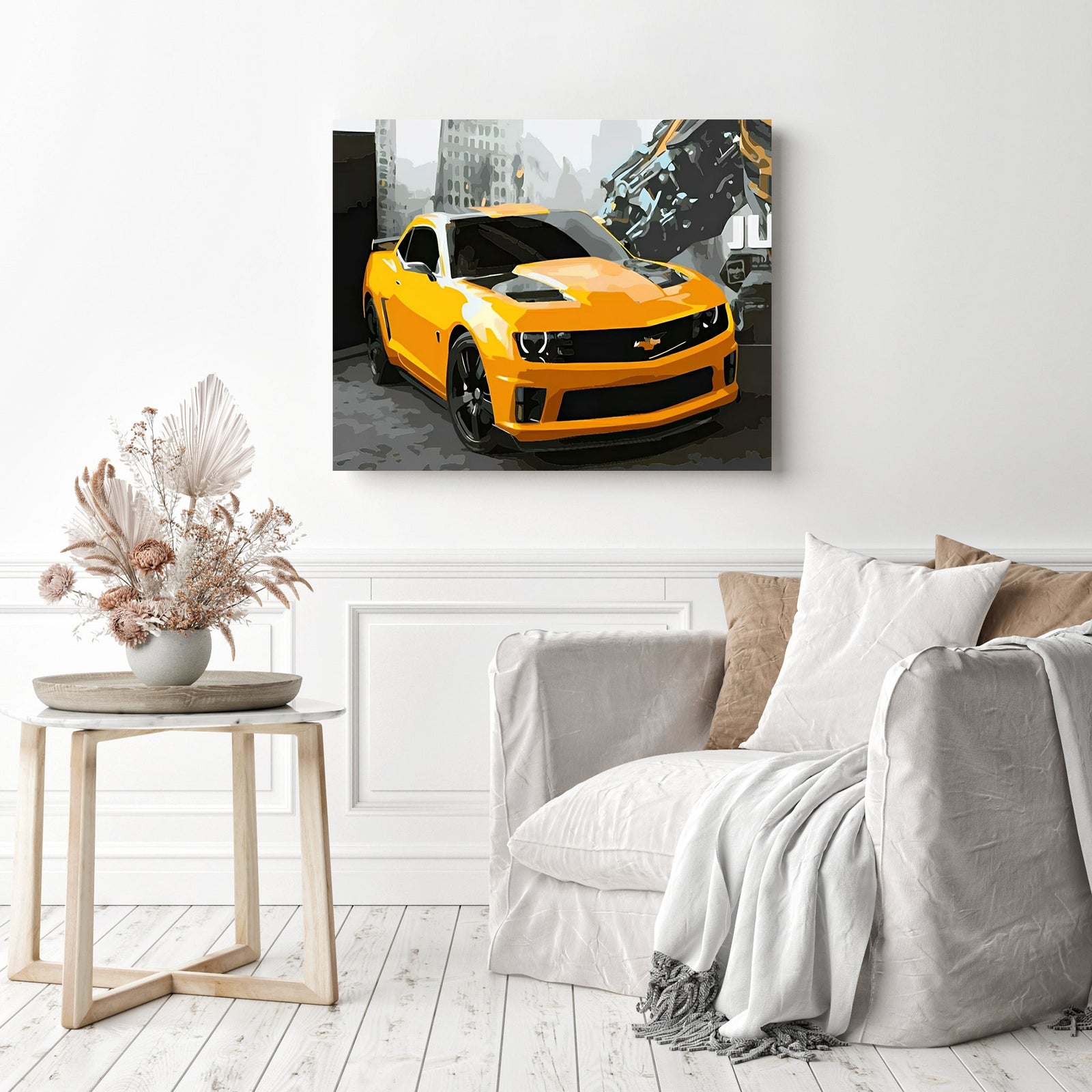 Chevrolet Camaro Bumblebee | Diamond Painting Displayed as Home Decor