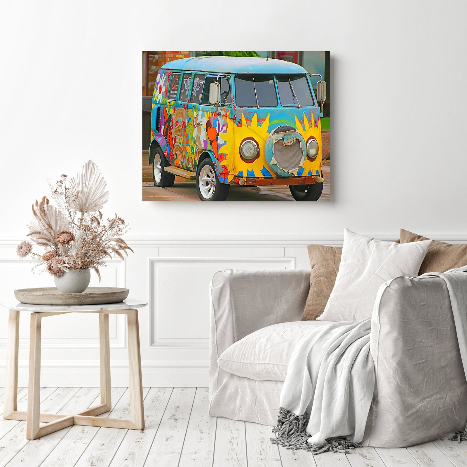 Vintage Volkswagen Van | Diamond Painting Displayed as Home Decor