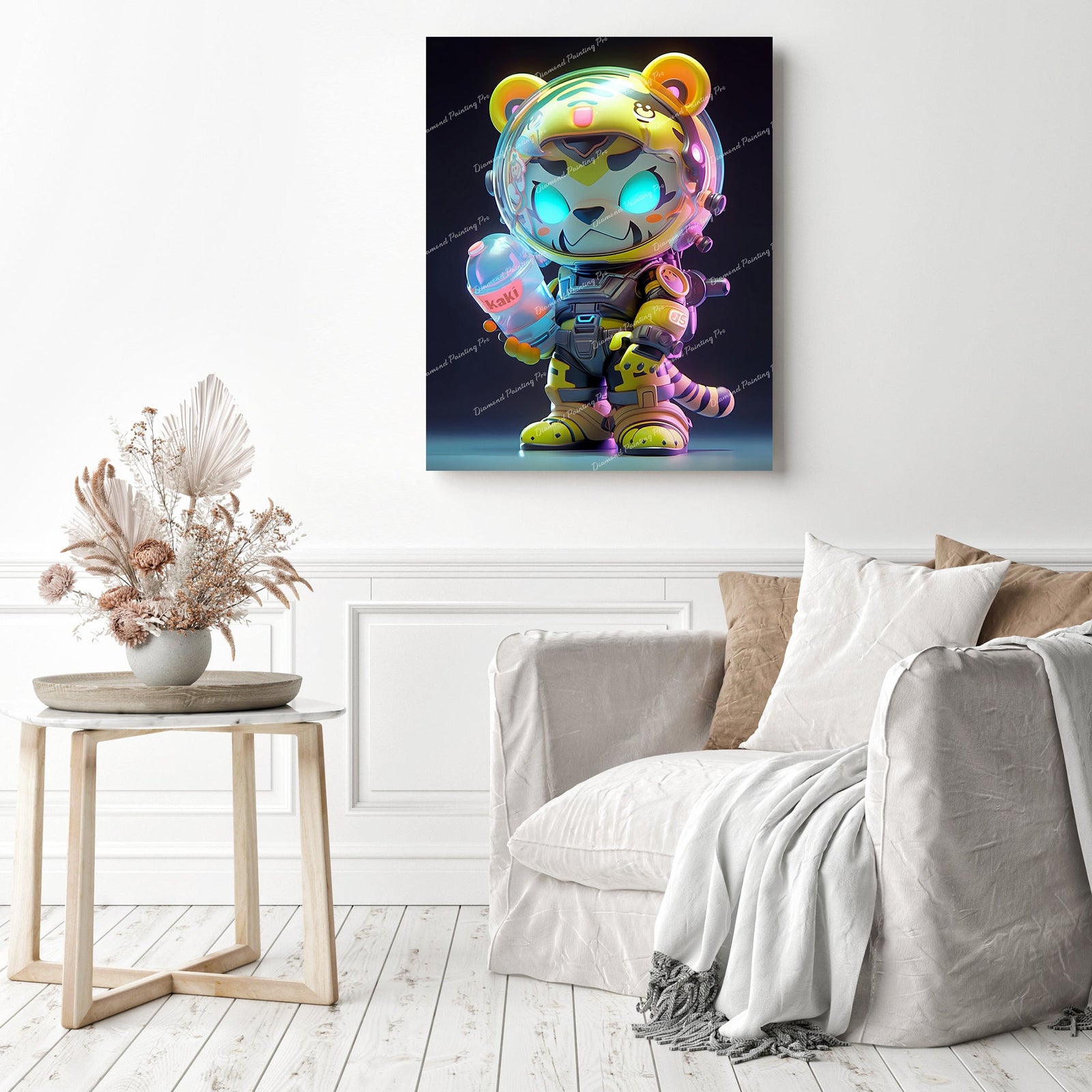 Neon Space Tiger Adventure | Diamond Painting Displayed as Home Decor