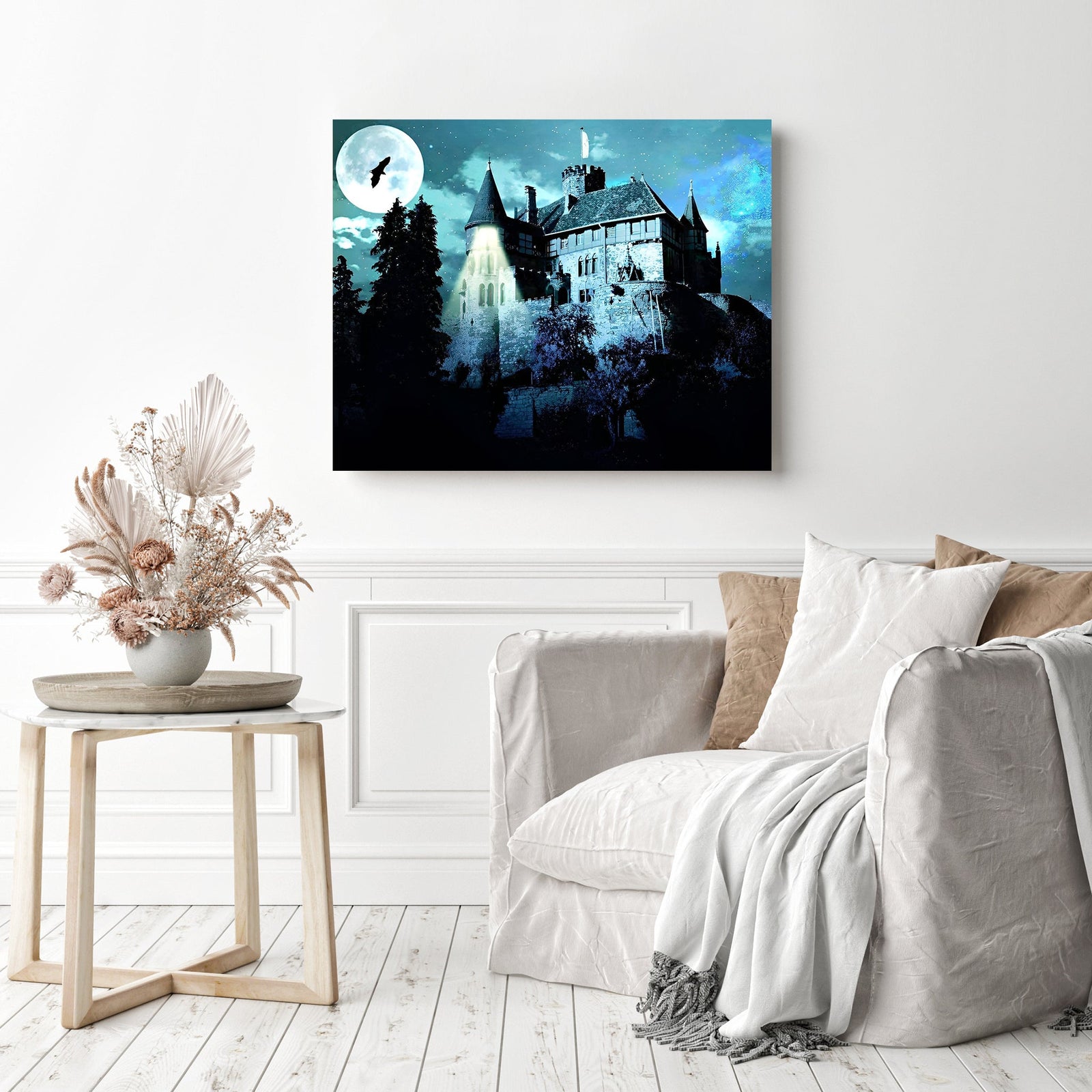 Castle on the Hill | Diamond Painting Displayed as Home Decor