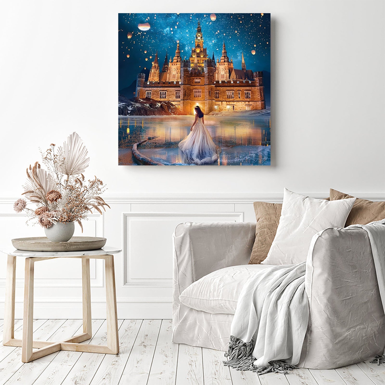 Castle and Princess | Diamond Painting Displayed as Home Decor