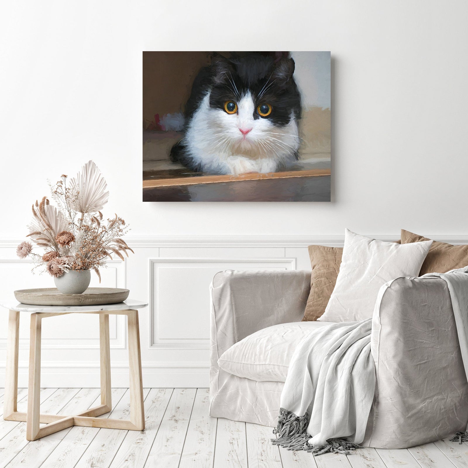 Black Cat White Cat | Diamond Painting Displayed as Home Decor