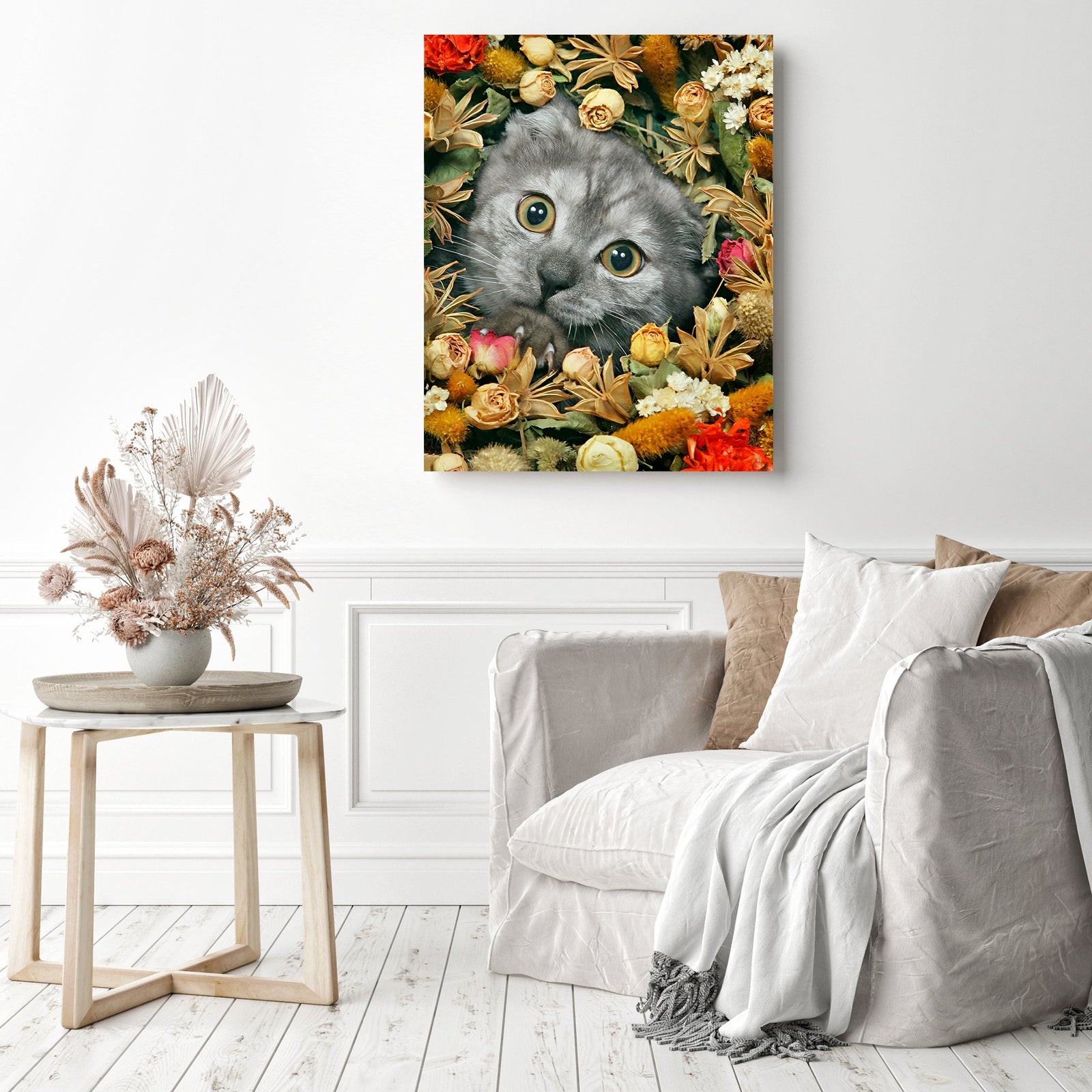 Cats in Flowers | Diamond Painting Displayed as Home Decor