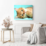 Cute Ginger Cat | Diamond Painting Displayed as Home Decor