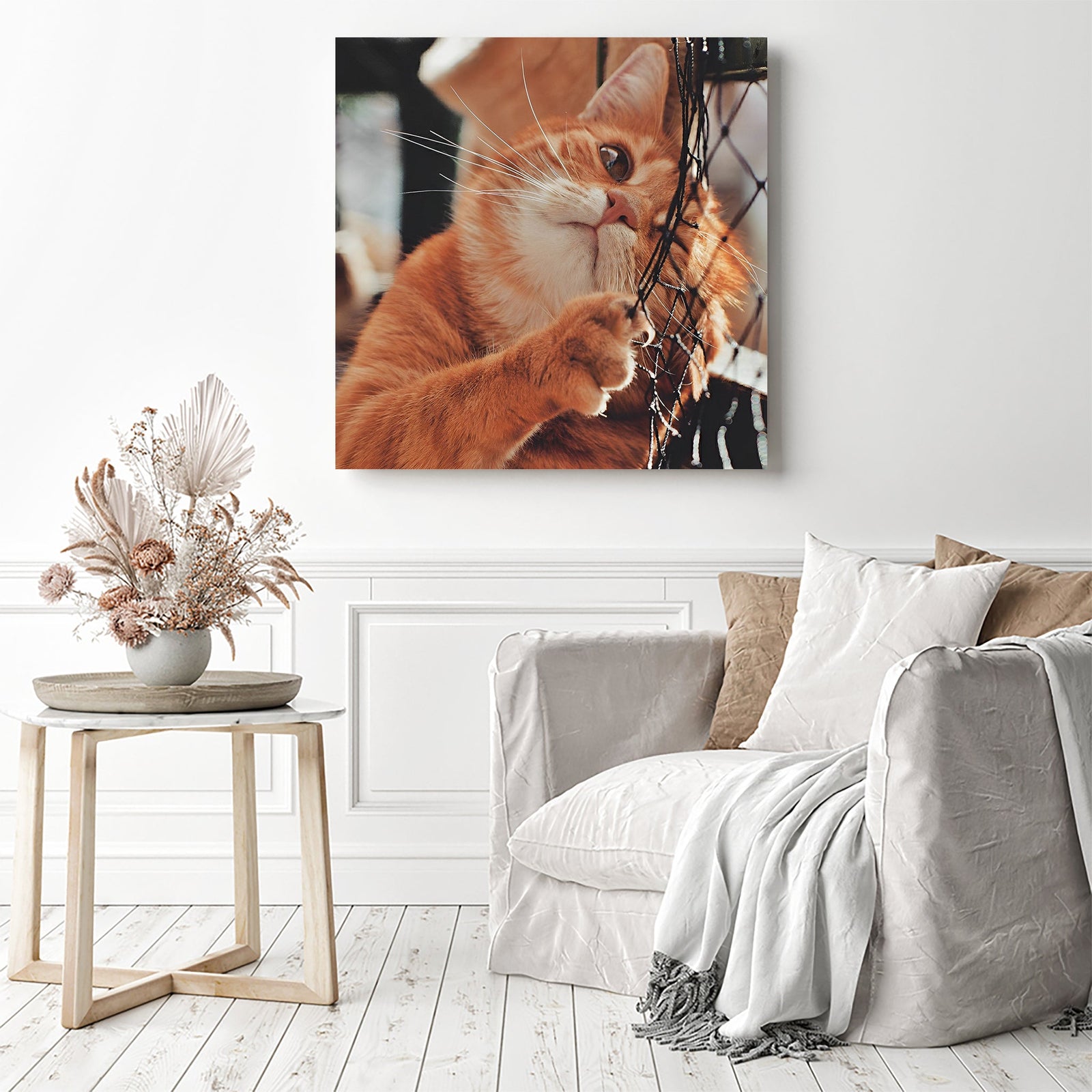 Cute Orange Cat | Diamond Painting Displayed as Home Decor