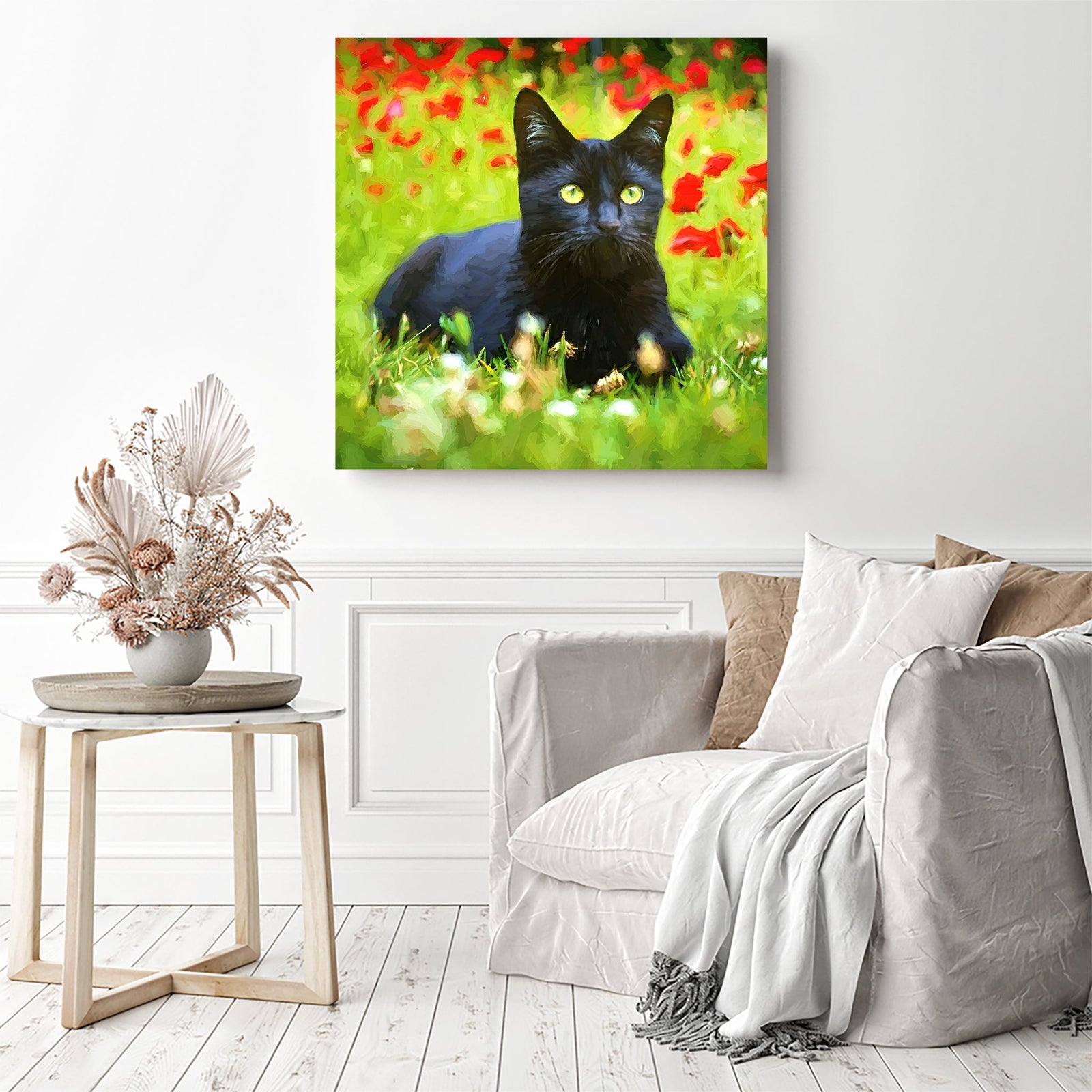 Happy Black Cat | Diamond Painting Displayed as Home Decor