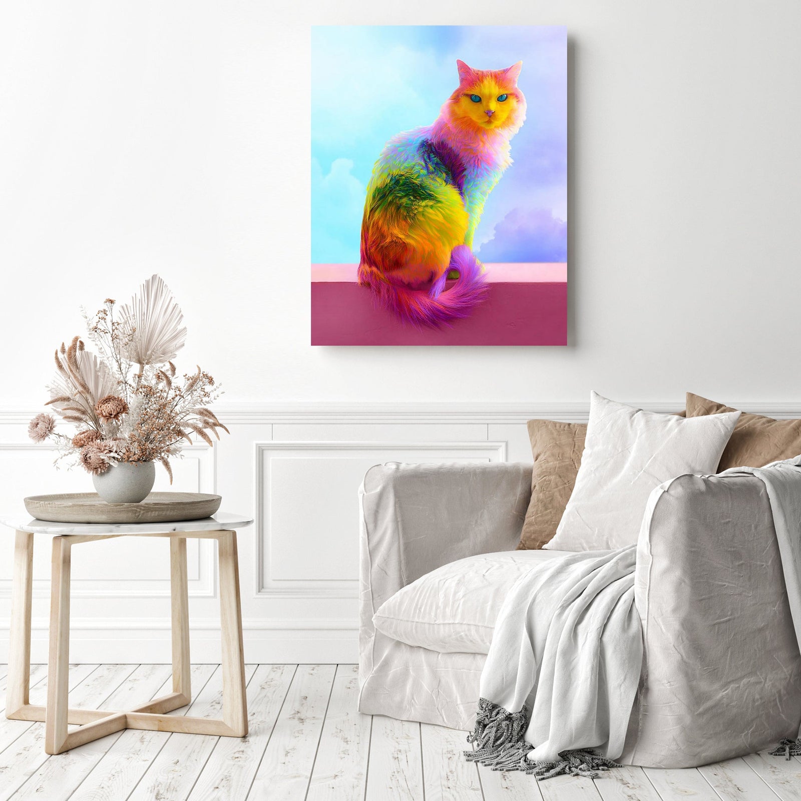 Rainbow Cat | Diamond Painting Displayed as Home Decor