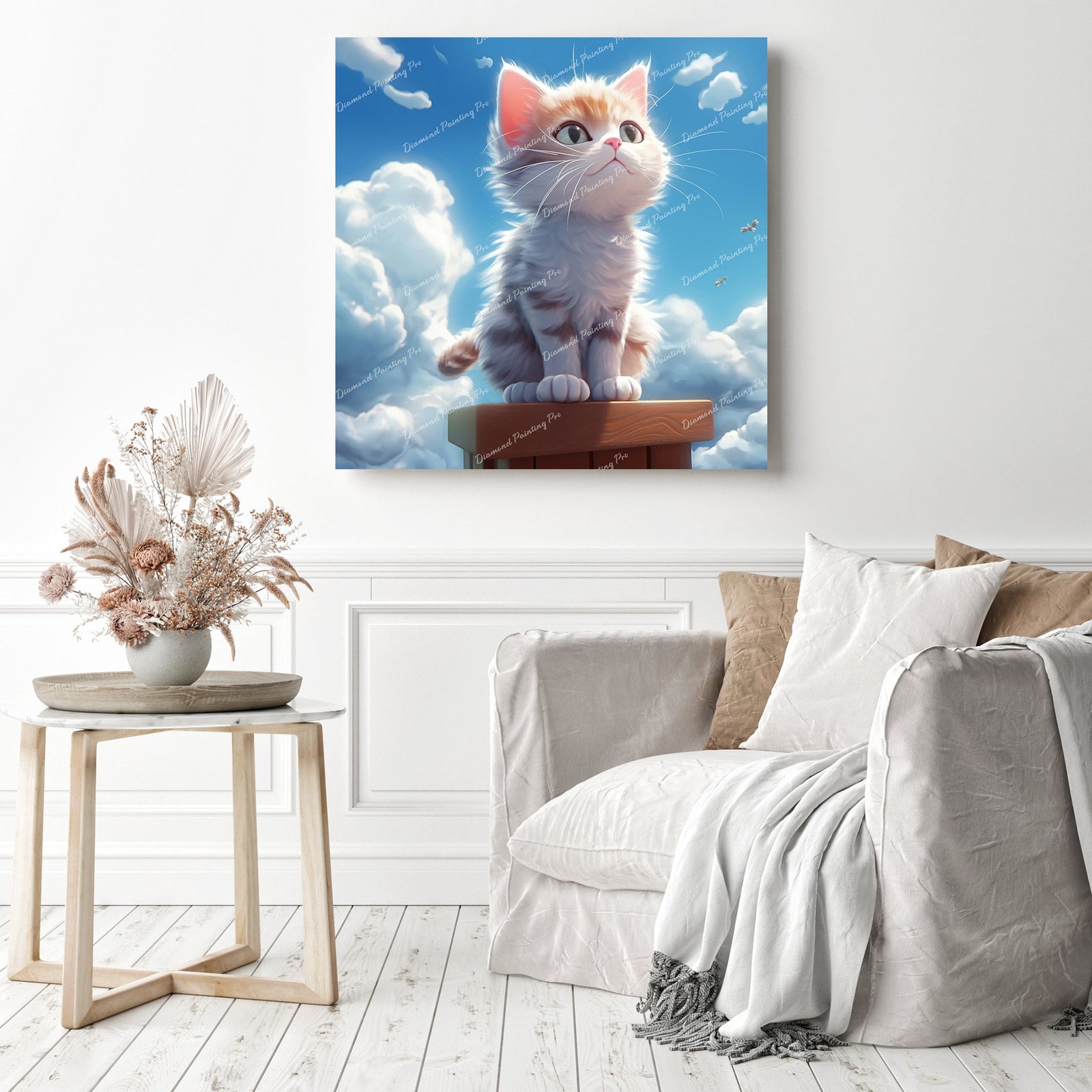 Blue Sky Kitty Pride | Diamond Painting Displayed as Home Decor