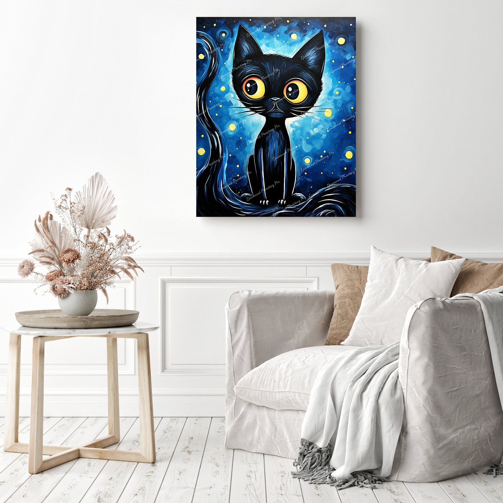 Starry Sky Cat | Diamond Painting Displayed as Home Decor