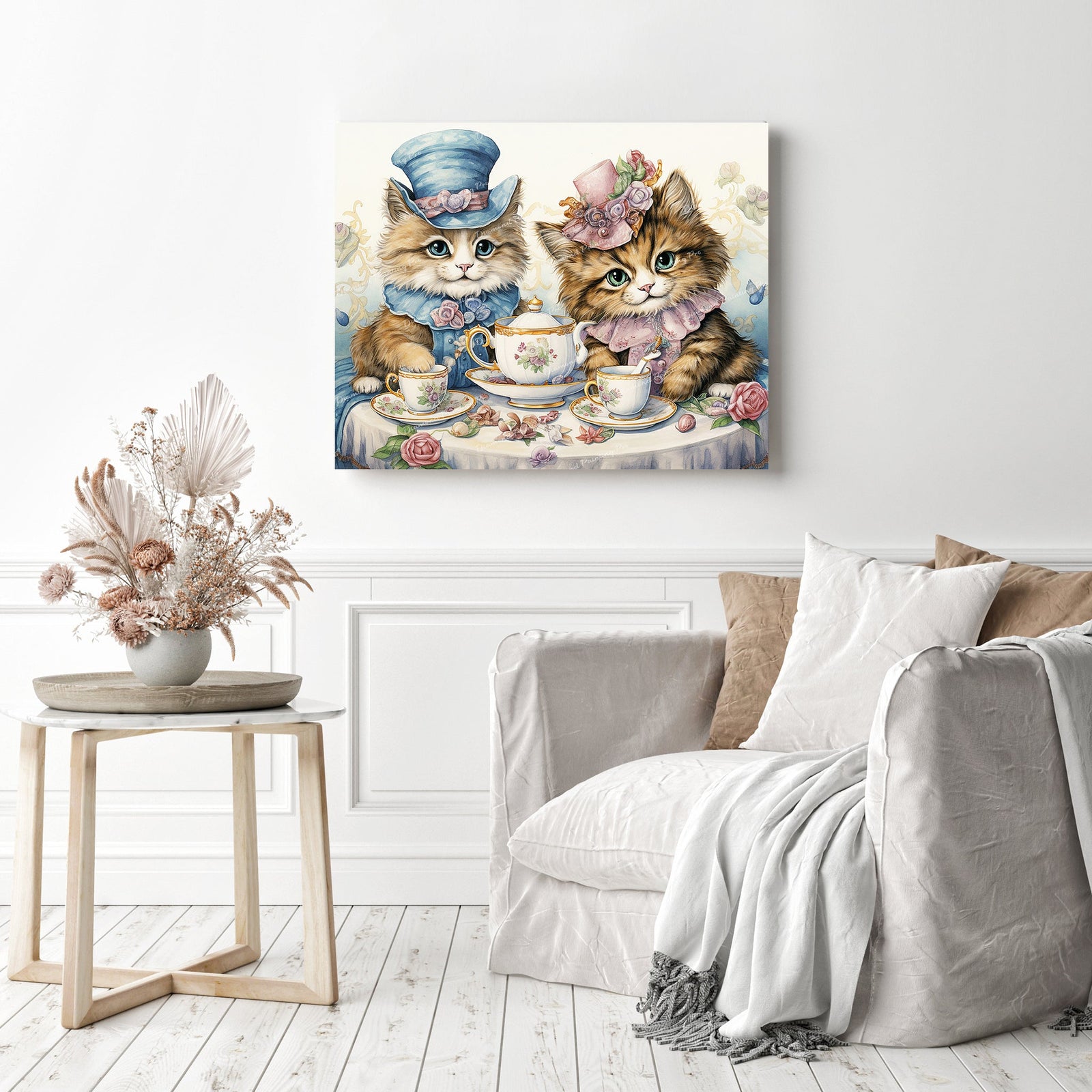 Kitty Tea Party | Diamond Painting Displayed as Home Decor