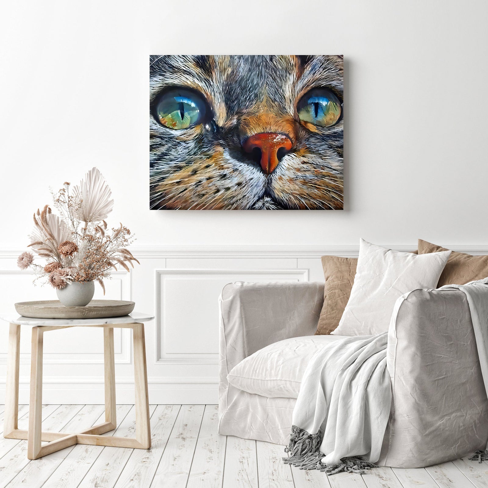 Close-up Cat's Galaxical Eyes | Diamond Painting Displayed as Home Decor