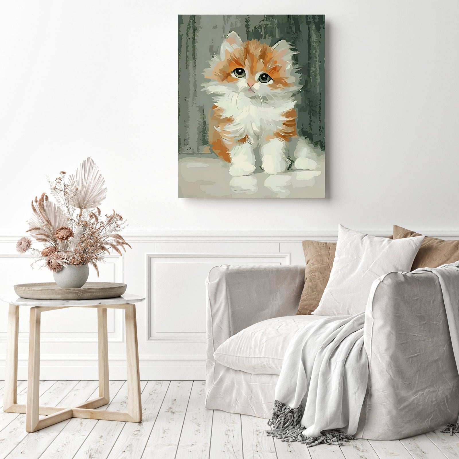 Adorable Sad Kitty | Diamond Painting Displayed as Home Decor