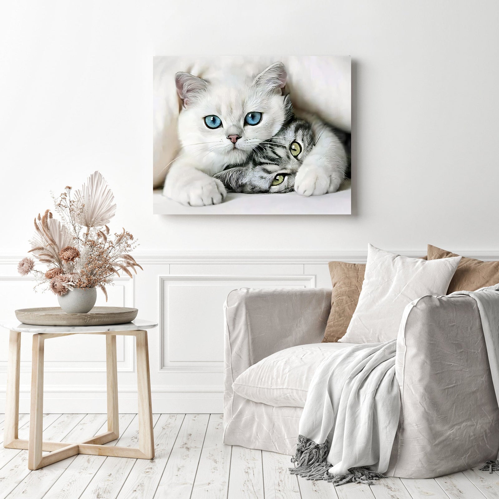 Emerald and Azure Cats | Diamond Painting Displayed as Home Decor