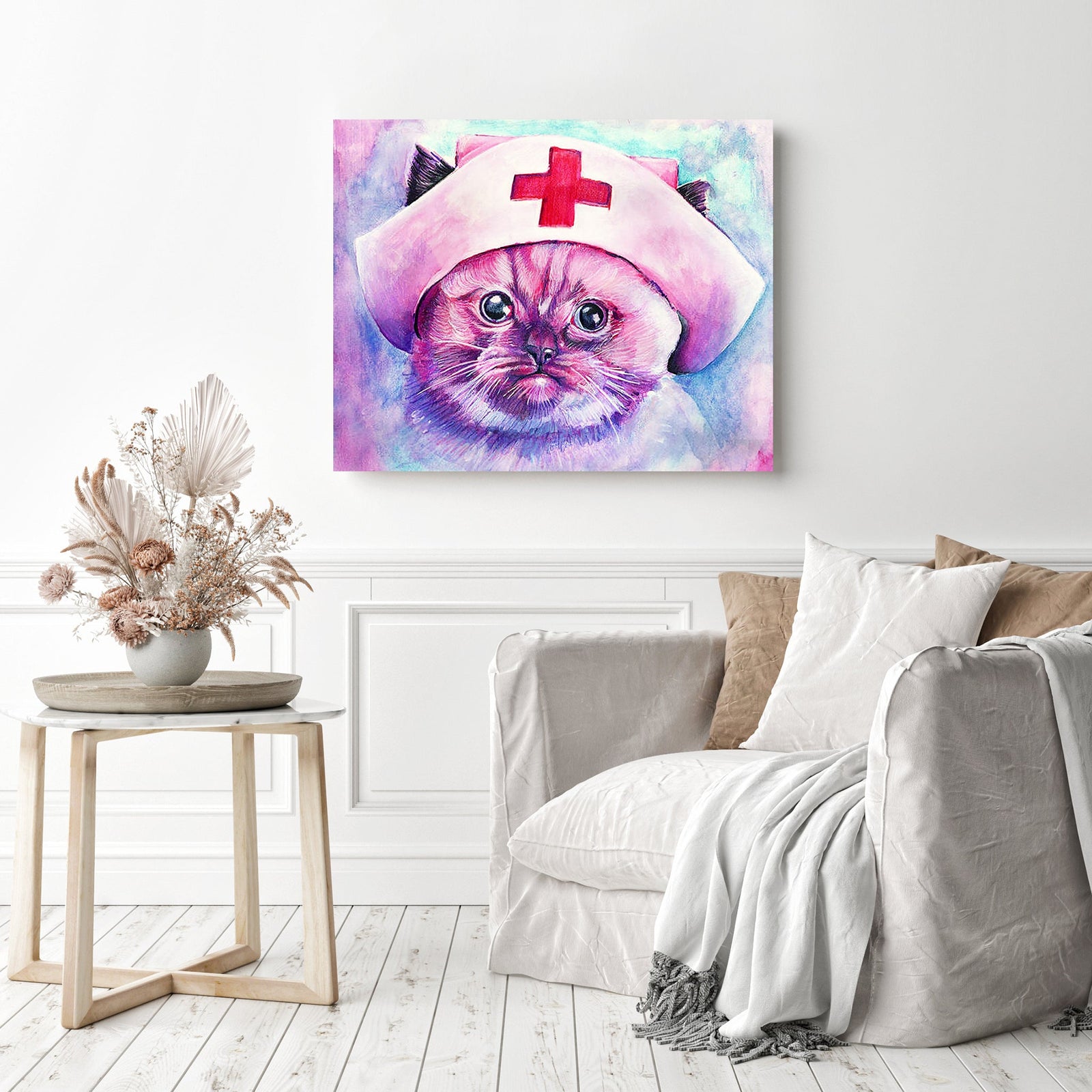 Nurse Kitty | Diamond Painting Displayed as Home Decor