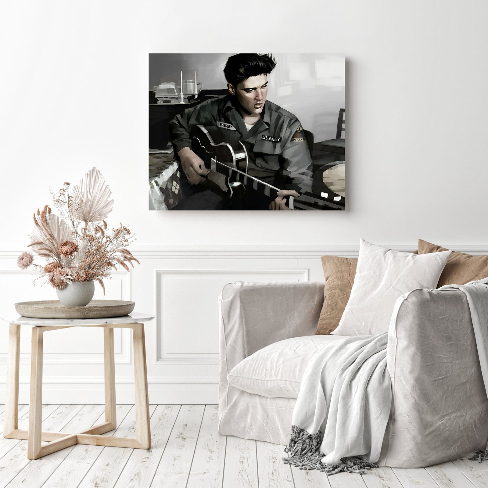 Elvis Presley and Guitar | Diamond Painting Displayed as Home Decor