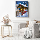 Snowman Christmas Night | Diamond Painting Displayed as Home Decor