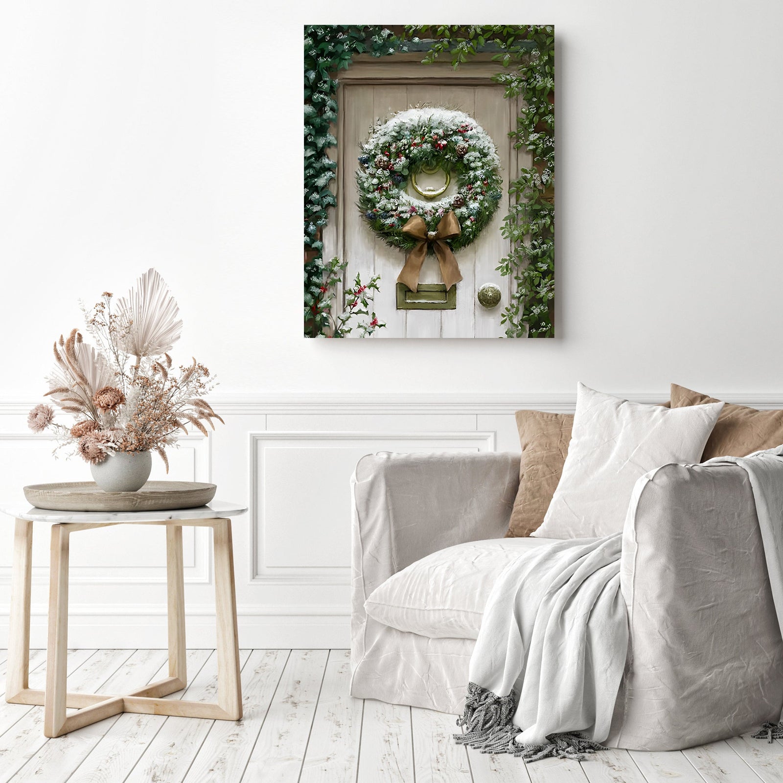 Christmas Wreath Serenity | Diamond Painting Displayed as Home Decor