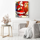 Christmas Santa with Gift Lists | Diamond Painting Displayed as Home Decor