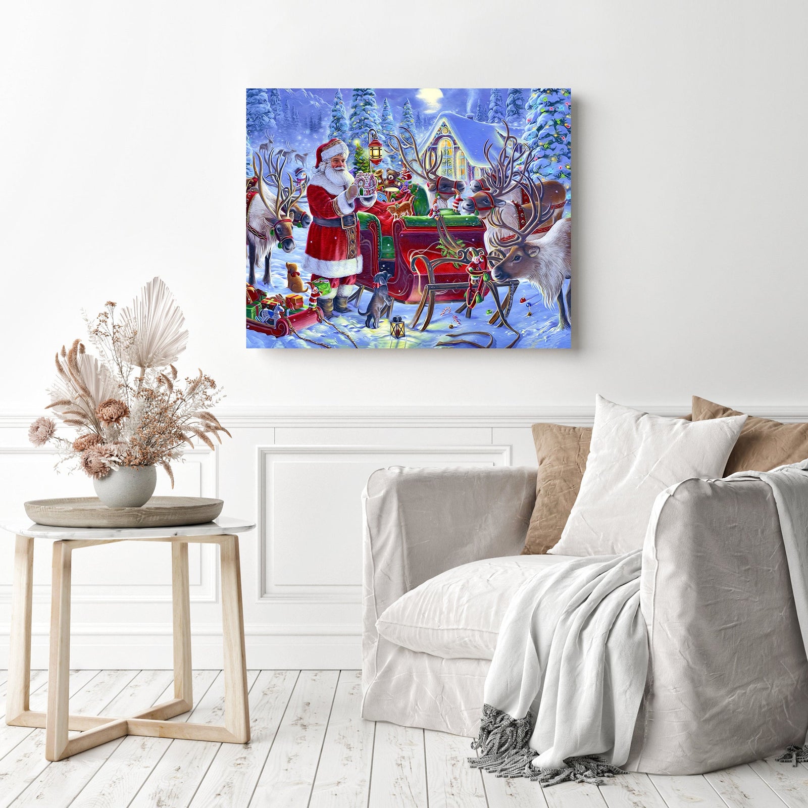 Santa at Christmas Night | Diamond Painting Displayed as Home Decor