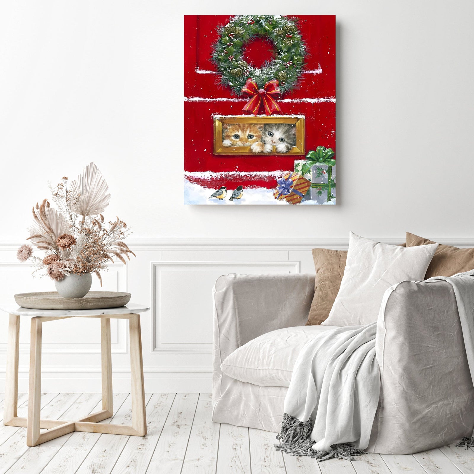 Christmas Kitties | Diamond Painting Displayed as Home Decor